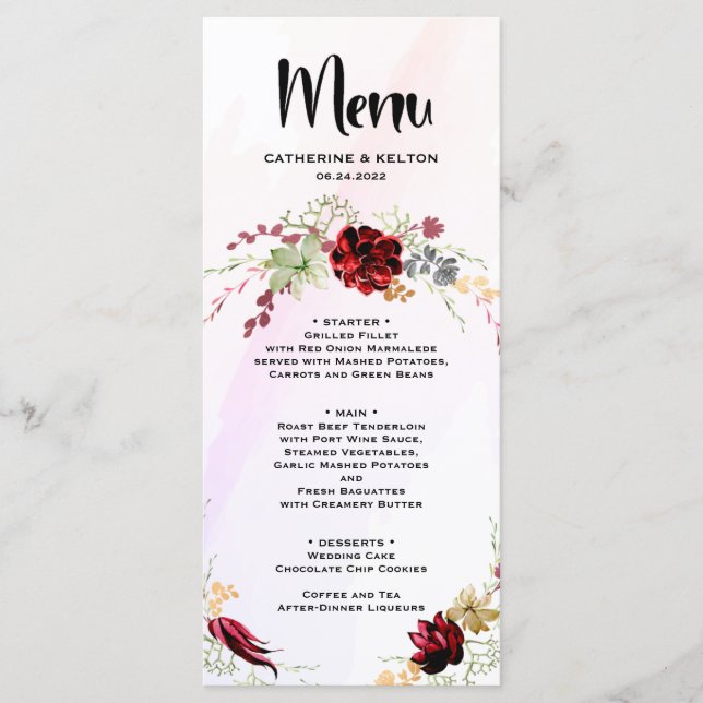 Menu Rustic Red Elegant Floral (Frente)
