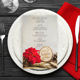 Menu Rustic Red Poinsettia Woodland Casamento no i