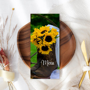 Menu Rustic Sunflower Cowboy Boots Western Weds