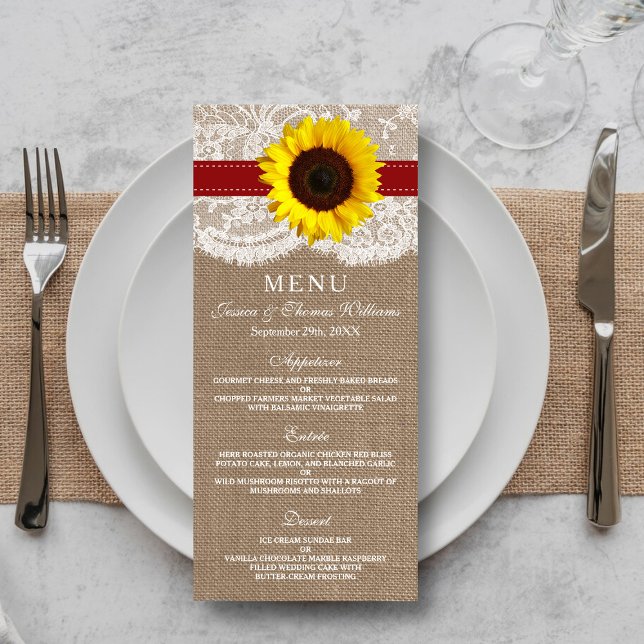 Menu Rustic Sunflower Weding (Criador carregado)