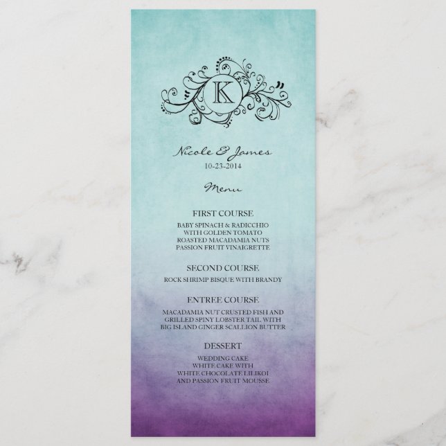 Menu Rustic Teal and Purple Bohemian Wedding (Frente)