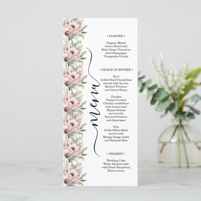 Menu rustic watercolor floral bouquet (Em pé/Frente)