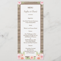 Rustic Watercolor Floral Old Wood WedMenu