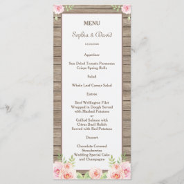 Menu Rustic Watercolor Floral Old Wood WedMenu