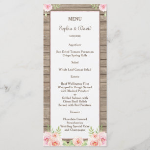Menu Rustic Watercolor Floral Old Wood WedMenu