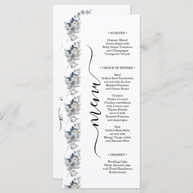 Menu rustic watercolor illustration floral arrangement (Frente/Verso)