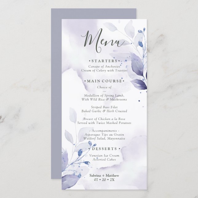 Menu Rustic Watercolor Plum Purple (Frente/Verso)
