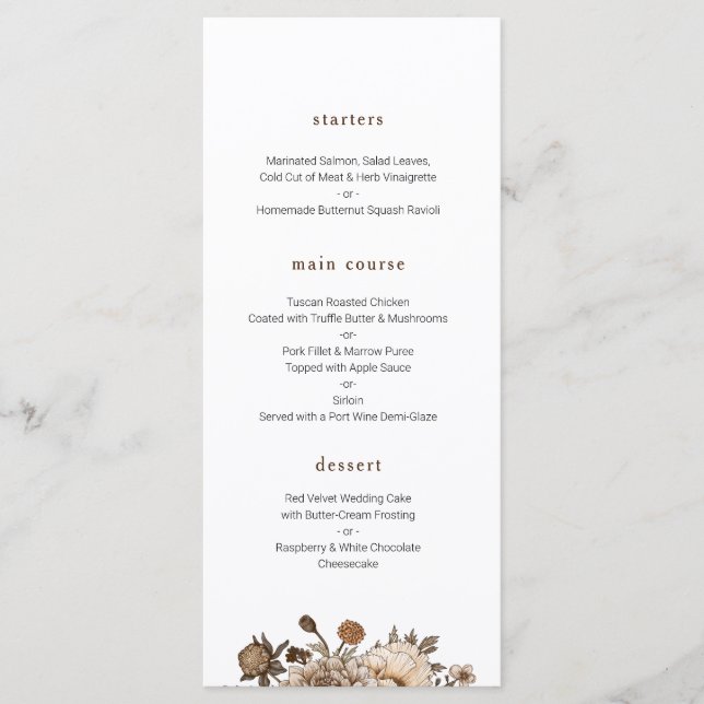 Menu Rustic Wedding, menu Vintage boho (Frente)