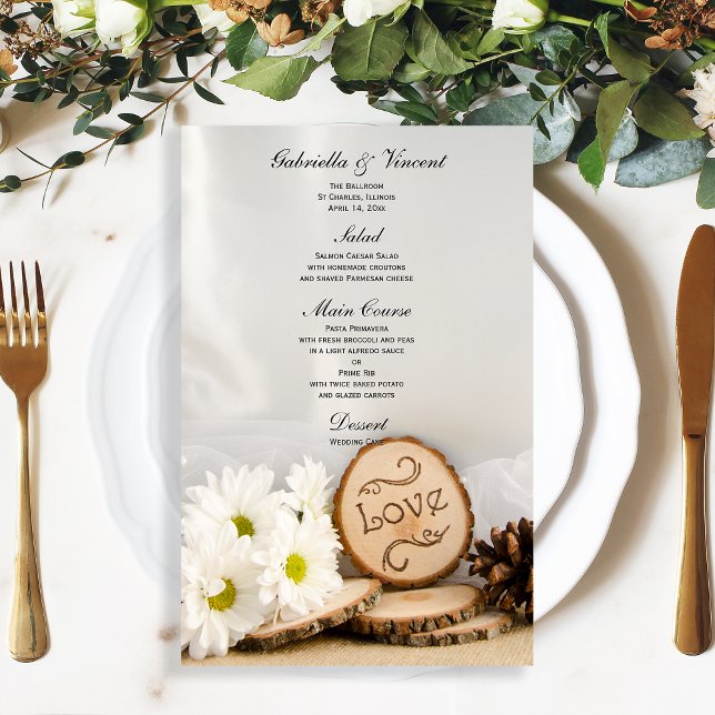 Menu Rustic White Daisies Woodland Casamento (Criador carregado)