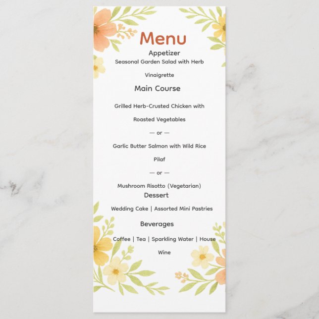Menu Rustic Wildflower Wedding (Frente)