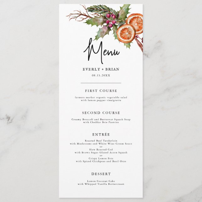 Menu Rustic Winter Botanical Wedding (Frente)