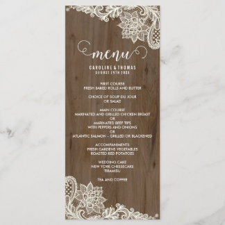 Menu Rustic Wood and Lace