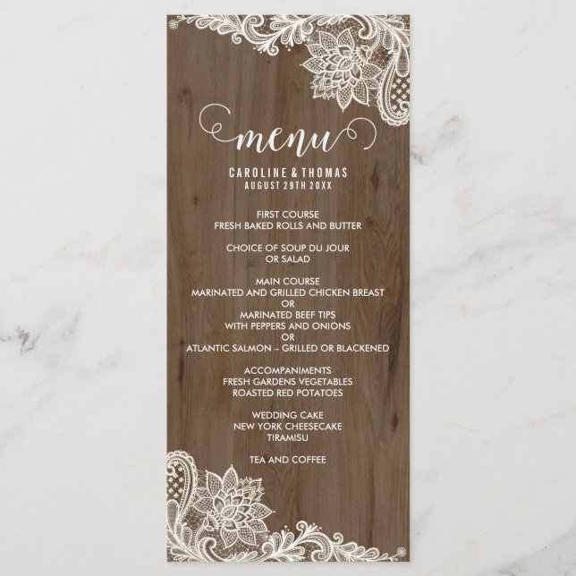 Menu Rustic Wood and Lace (Frente)