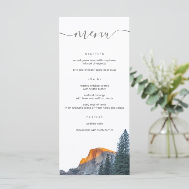Menu Rustic Yosemite Half Dome Sunset Wedding (Em pé/Frente)