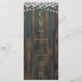 Menu Rústica Lace De Madeira Luz Dourada Casamento De T