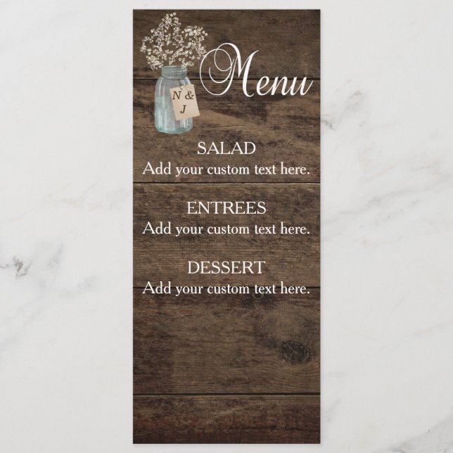 Menu Rústico Barão Casado Madeira Mason Jar Bebês Respi (Frente)