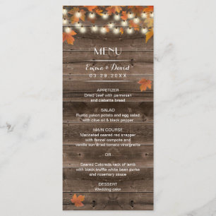 Menu rústico do casamento outono das folhas de