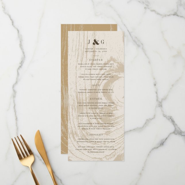Menu Rústico Ócre Grão de Madeira Simples Casamento de  (Frente/Verso In Situ)