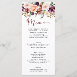Menu Rústico Outono Boho Aquarela Floral Coração Script