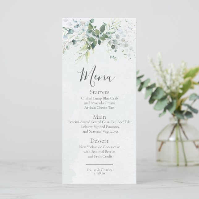 Menu Sage Eucalyptus Greenery Simple Chic Wedding (Em pé/Frente)