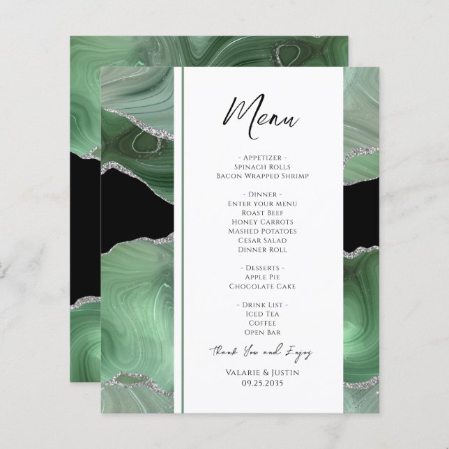 Menu Sage Green Agate Wedding (Frente/Verso)