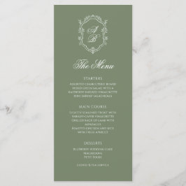 Menu Sage Green Botanical Monograma Crest Casamento