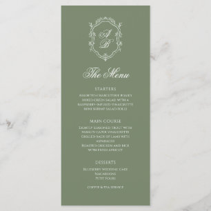 Menu Sage Green Botanical Monograma Crest Casamento