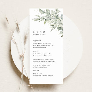 Menu Sage Green Botanical Watercolor Wedding Dinner