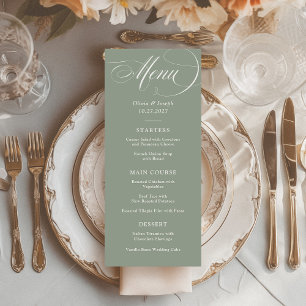 Menu Sage Green Casamento de Elegância Italiana Cláss