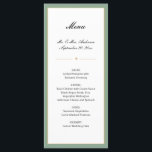 Menu Sage Green e Dourada | Casamento de Script<br><div class="desc">Este cartão de cardápio clássico oferece um fundo branco limpo,  acentuado com uma faixa verde-sábio e borda dourada. A cor verde de sábio pode ser alterada escolhendo personalizar.</div>