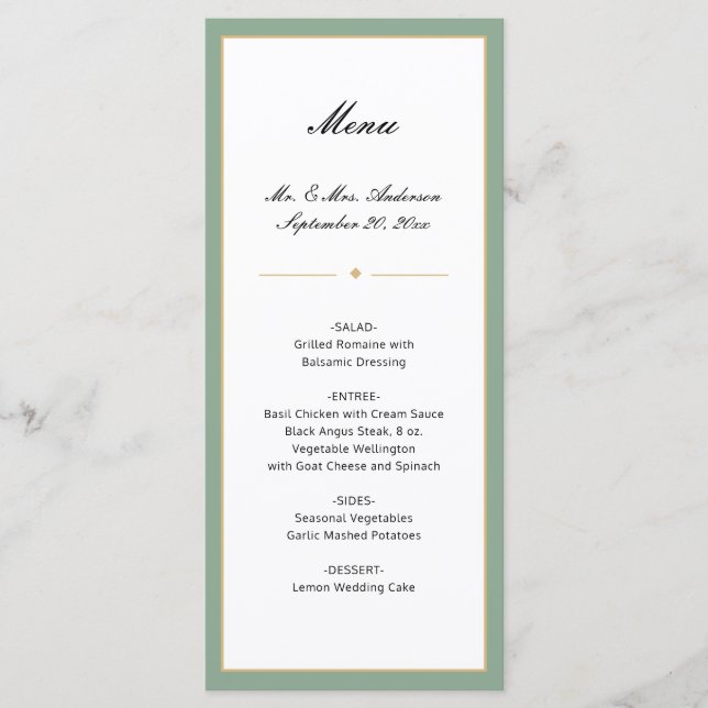 Menu Sage Green e Dourada | Casamento de Script (Frente)