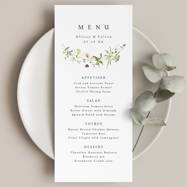 Menu Sage Green Elegant Wildflower Rustic Boho Casament (Elegant Wildflower Rustic Boho Wedding Menu)