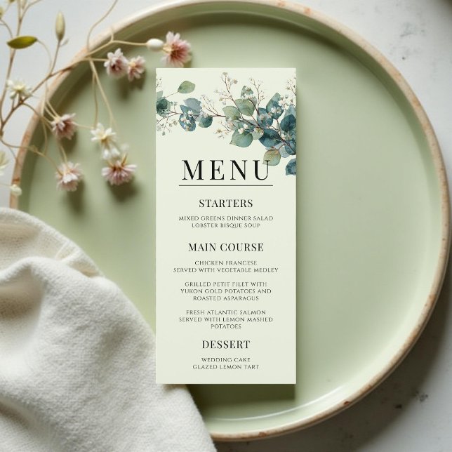 Menu Sage Green Eucalyptus Elegant Boho Wedding (Criador carregado)