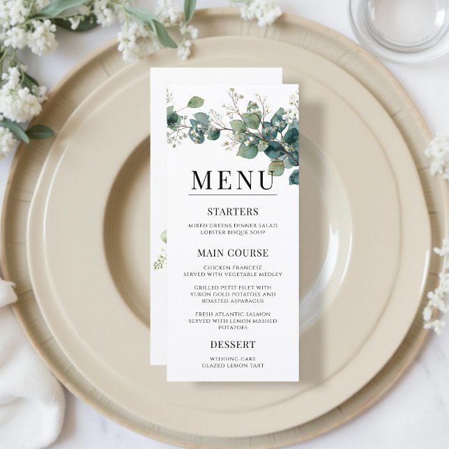 Menu Sage Green Eucalyptus Elegant Boho Wedding (Criador carregado)