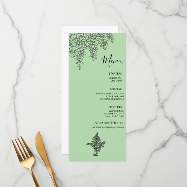 Menu Sage Green Fern Leaf Wedding (Frente/Verso In Situ)