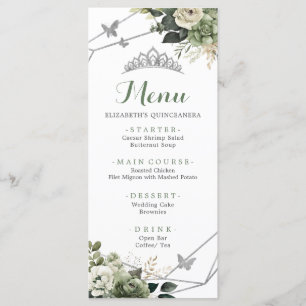 Menu Sage Green Floral Princess Quinceañera 15