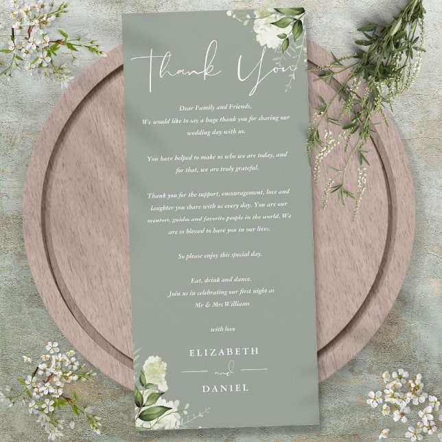 Menu Sage Green Greenery Casamento Obrigado Carteira (Sage Green Greenery Wedding Thank You Place Card)