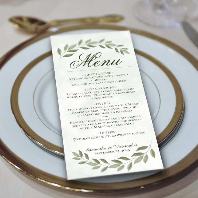 Menu Sage Green Laurel deixa casamento russo de legança (Criador carregado)