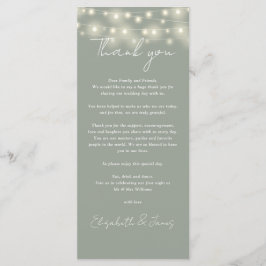 Menu Sage Green Lights Casamento Obrigado Place Card