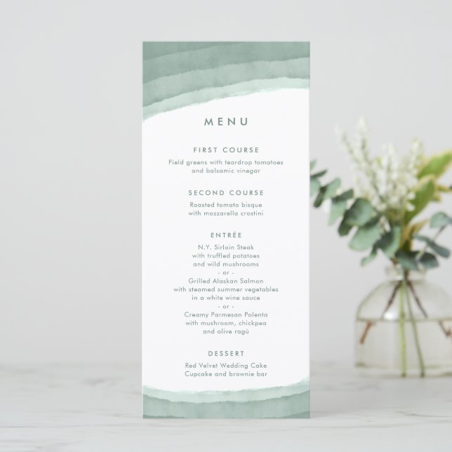 Menu Sage Green Ombre | Casamento de Boho Minimalista (Em pé/Frente)