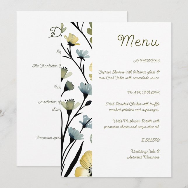 Menu Sage Green & Soft Yellow Botanical Wedding (Frente/Verso)