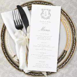 Menu Sage Green Vintage Barroco Monograma Casamento de