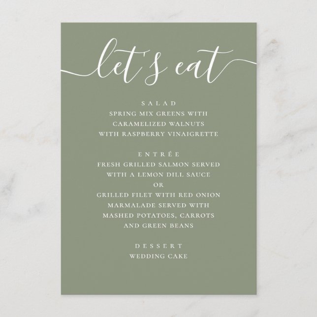 Menu Sage Green Wedding | Minimalist Script Modern (Frente)