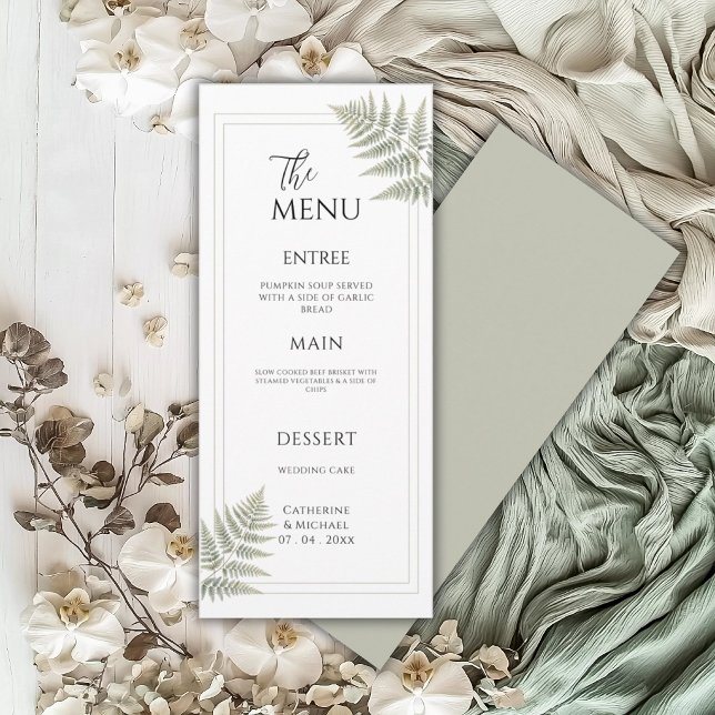 Menu Sage Verde Samambaia Casamento Elegante (Criador carregado)