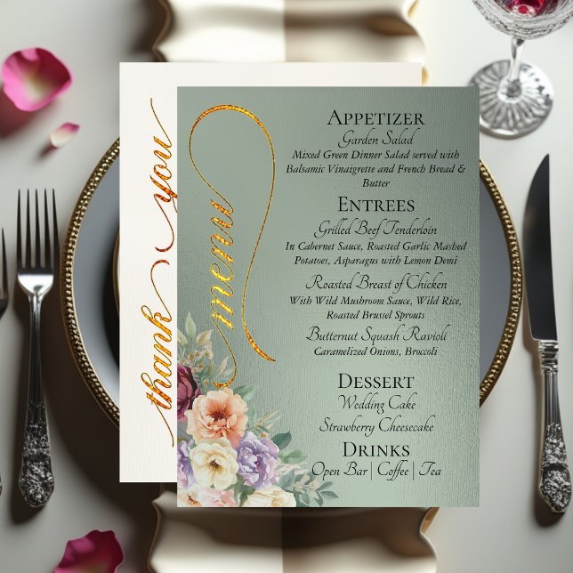 Menu Sage - Wildflowers, Monogram & Thank You  (Criador carregado)