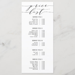 Menu Salão da Lista de Preços da Caligrafia Moderna Pre