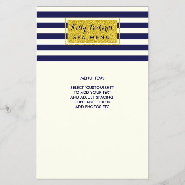 Menu Salão Marinho Azul Faixa de Marfim  Glamor Do (Frente)