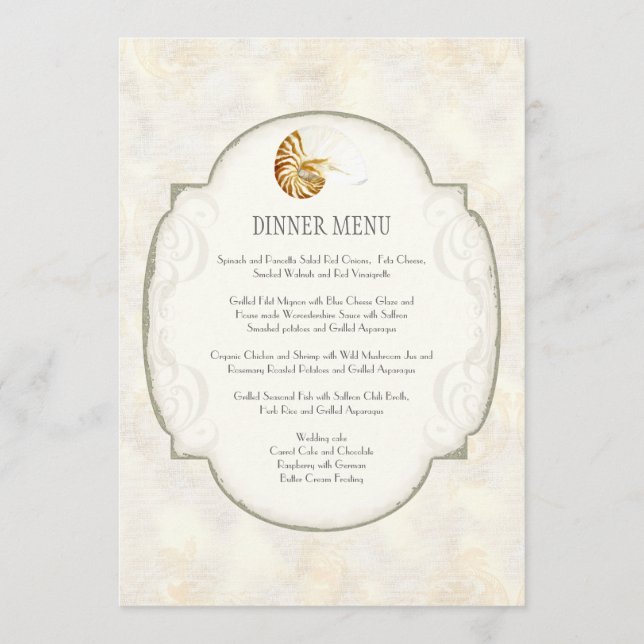 Menu Sand Damask Nautilus Shell Ocean Beach (Frente)