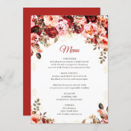 Menu Scarlet Elegance Gold Floral Quinceañera Birthday