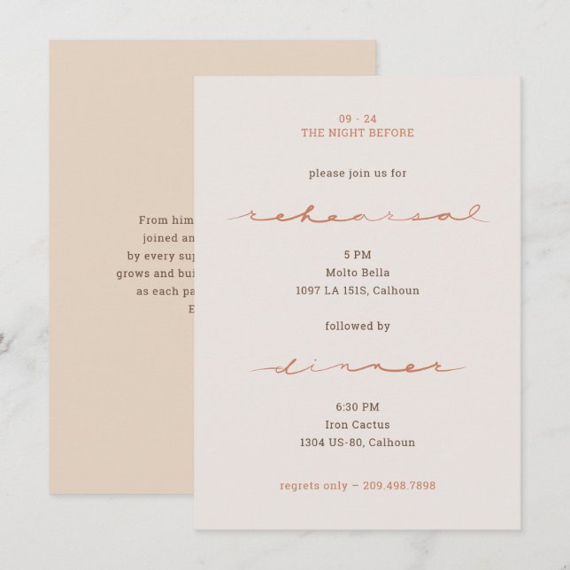 Menu Script de Letra à Mão para Casamento (Frente/Verso)
